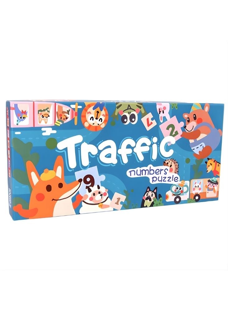 Premium Traffic Numbers Puzzle for Kids – Wooden Educational Jigsaw Game with Animals & Counting Pieces for Early Learning - Image 2